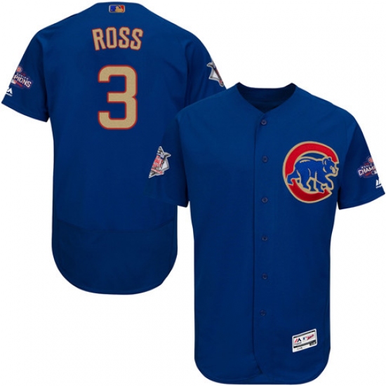 Men's Majestic Chicago Cubs #3 David Ross Royal Blue 2017 Gold Champion Flexbase Authentic Collection MLB Jersey - Ujersey