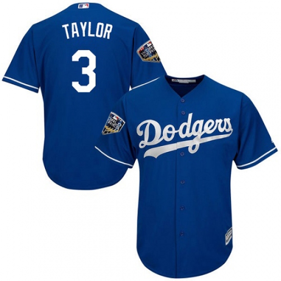 Youth Majestic Los Angeles Dodgers #3 Chris Taylor Authentic Royal Blue Alternate Cool Base 2018 World Series MLB Jersey - Ujersey