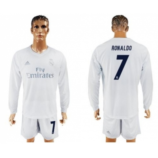 Real Madrid #7 Ronaldo Marine Environmental Protection Home Long Sleeves Soccer Club Jersey