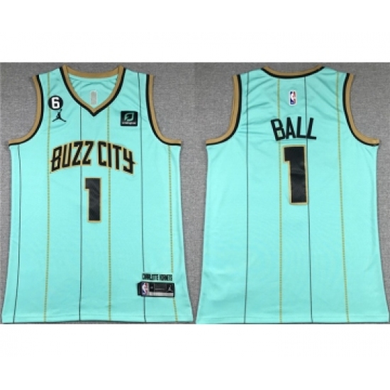 Men's Charlotte Hornets #1 LaMelo Ball Teal No.6 Patch Stitched Basketball Jersey - Ujersey