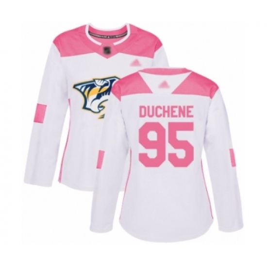Women's Nashville Predators #95 Matt Duchene Authentic White Pink Fashion Hockey Jersey - Ujersey
