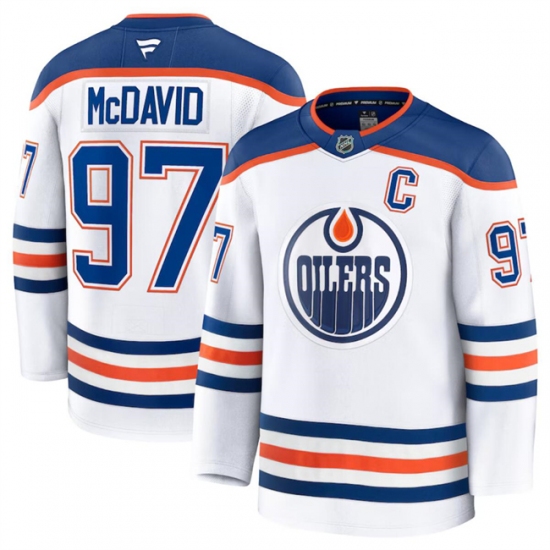 Men's Edmonton Oilers #97 Connor McDavid White 2024-25 Away Stitched Hockey Jersey - Ujersey