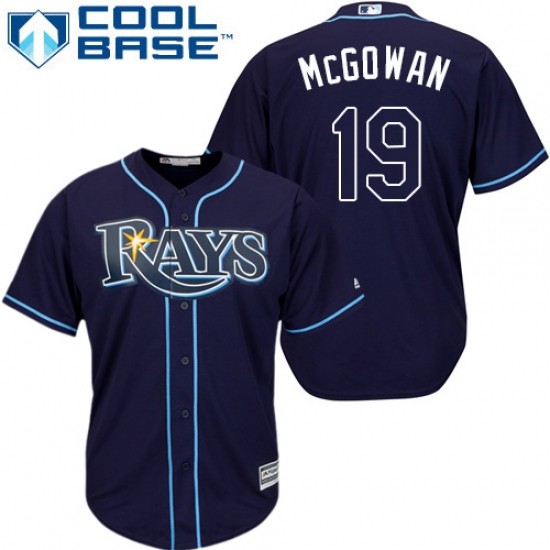 Youth Majestic Tampa Bay Rays #19 Dustin McGowan Replica Navy Blue Alternate Cool Base MLB Jersey - Ujersey
