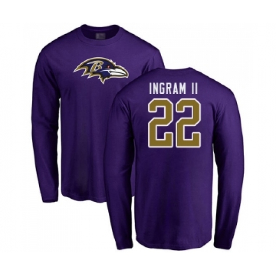 Football Baltimore Ravens #22 Mark Ingram II Purple Name & Number Logo Long Sleeve T-Shirt - Ujersey