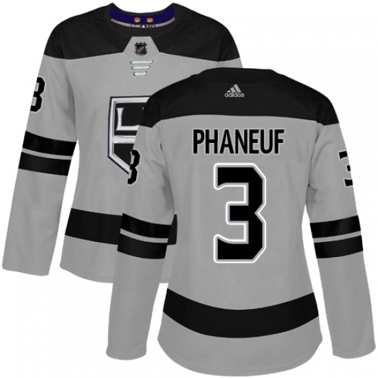 Women's Adidas Los Angeles Kings #3 Dion Phaneuf Authentic Gray Alternate NHL Jersey - Ujersey