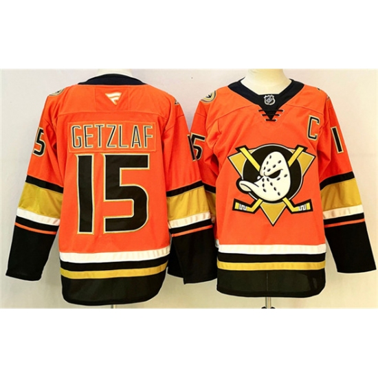 Men's Anaheim Ducks #15 Ryan Getzlaf Orange Black 2024-25 With C Stitched Jersey - Ujersey