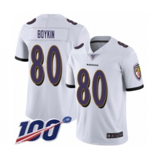 Men's Baltimore Ravens #80 Miles Boykin White Vapor Untouchable Limited Player 100th Season Football Jersey - Ujersey