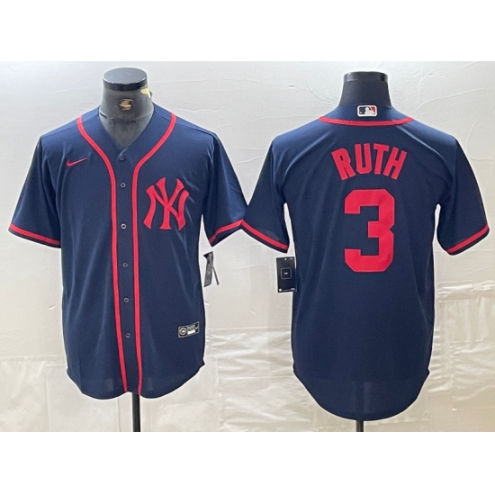 Men's New York Yankees #3 Babe Ruth Navy Red Fashion Cool Base Jersey - Ujersey