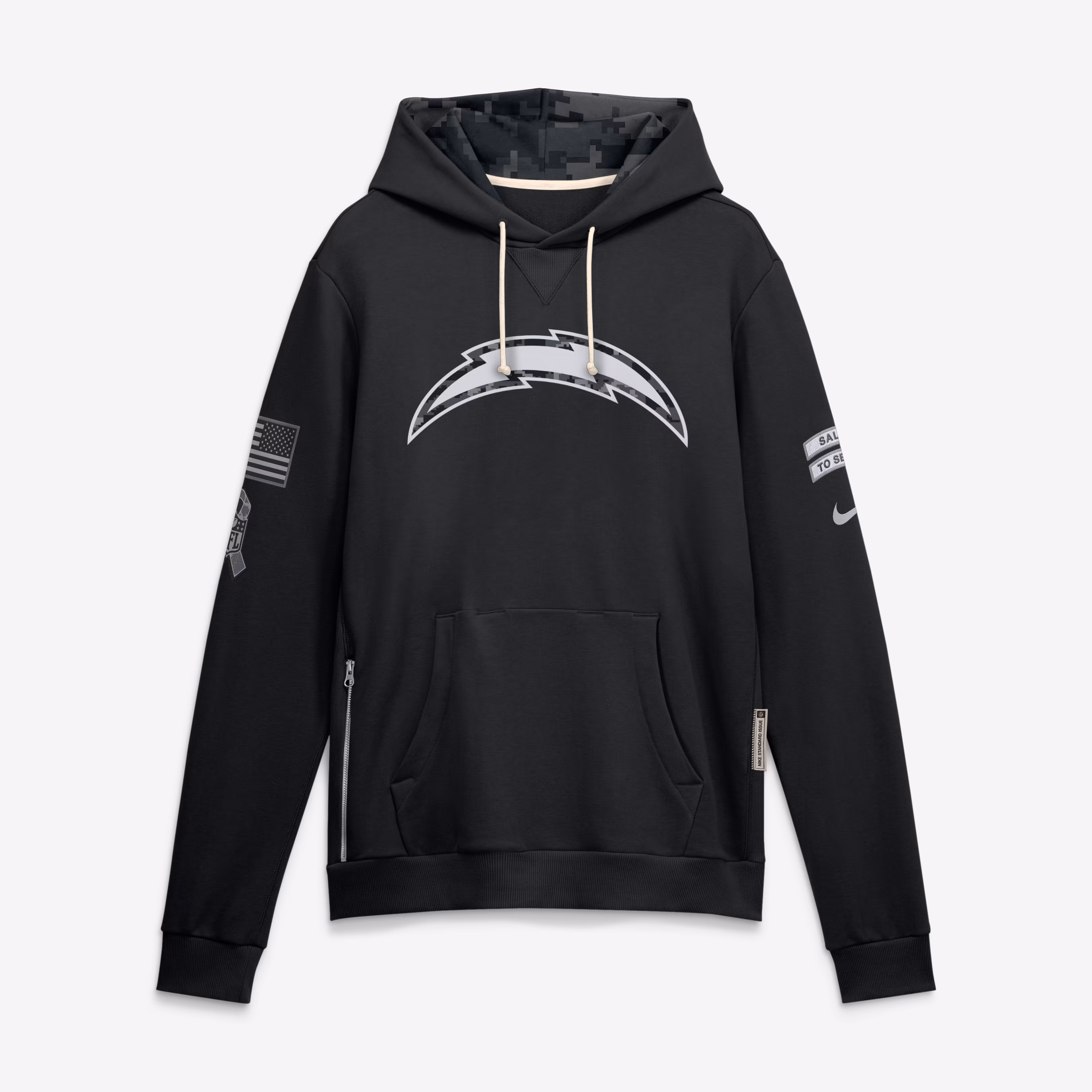 Men's Los Angeles Chargers  Nike Black 2026 Salute to Service Sideline Dri-FIT Pullover Hoodie - Ujersey