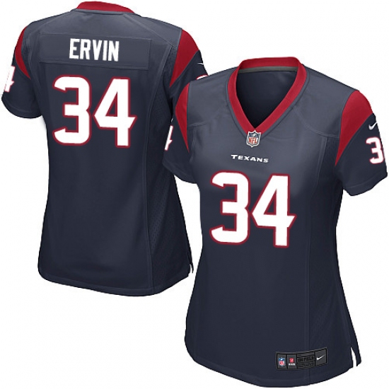 Women's Nike Houston Texans #34 Tyler Ervin Game Navy Blue Team Color NFL Jersey - Ujersey
