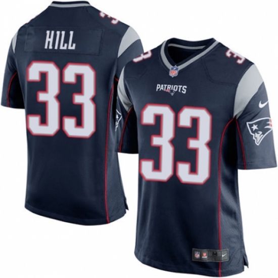 Men's Nike New England Patriots #33 Jeremy Hill Game Navy Blue Team Color NFL Jersey - Ujersey