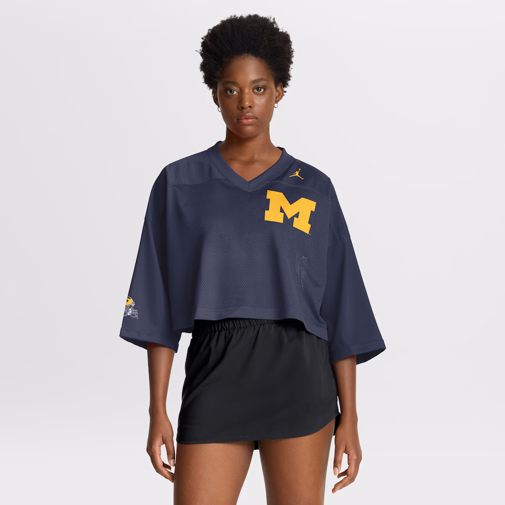 Women's Jordan Brand Navy Michigan Wolverines Cropped Mesh Dri-FIT Fashion Jersey - Vujersey Los Angeles Rams