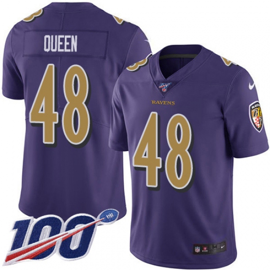 Youth Baltimore Ravens #48 Patrick Queen Purple Stitched NFL Limited Rush 100th Season Jersey - Ujersey
