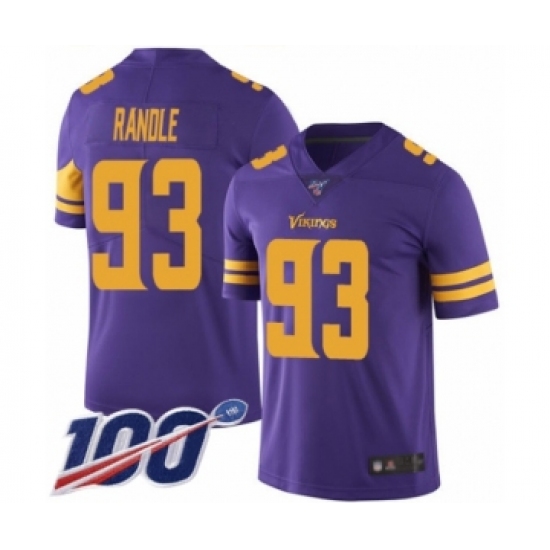 Men's Minnesota Vikings #93 John Randle Limited Purple Rush Vapor Untouchable 100th Season Football Jersey - Ujersey