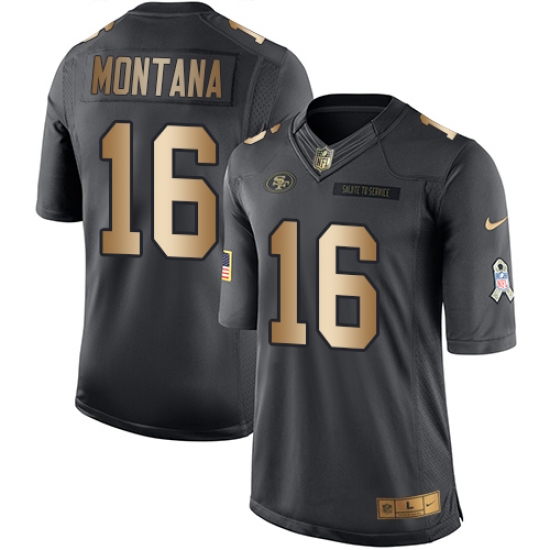 Men's Nike San Francisco 49ers #16 Joe Montana Limited Black/Gold Salute to Service NFL Jersey - Ujersey