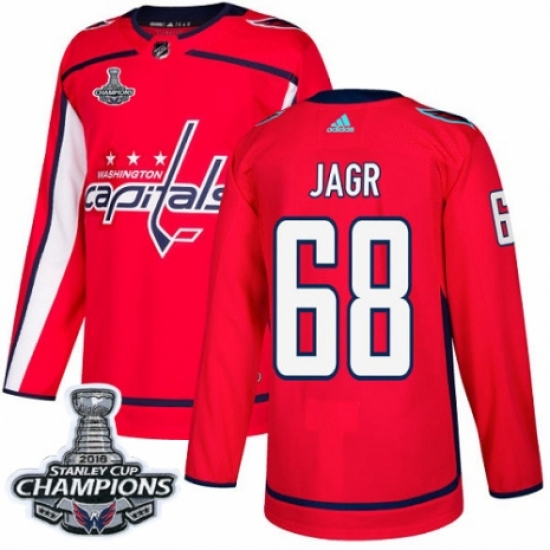 Men's Adidas Washington Capitals #68 Jaromir Jagr Authentic Red Home 2018 Stanley Cup Final Champions NHL Jersey - Ujersey