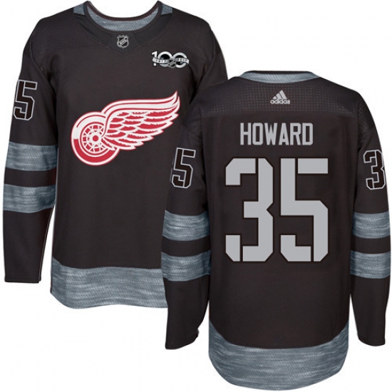 Men's Adidas Detroit Red Wings #35 Jimmy Howard Premier Black 1917-2017 100th Anniversary NHL Jersey - Ujersey