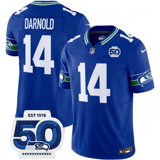 Men's Seattle Seahawks #14 Sam Darnold Royal 2025 F.U.S.E 50th Anniversary Throwback Vapor Limited Football Stitched Jersey - Ujersey