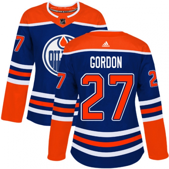 Women's Adidas Edmonton Oilers #27 Boyd Gordon Authentic Royal Blue Alternate NHL Jersey - Ujersey