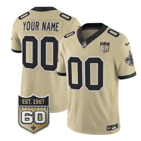 Men's New Orleans Saints Active Player Custom Gold F.U.S.E. 60th Anniversary Patch Vapor Limited Football Stitched Jersey - Ujersey