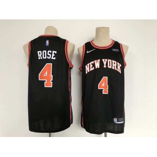 Men's New York Knicks #4 Derrick Rose Black Nike Stitched Basketball City Player Jersey - Ujersey