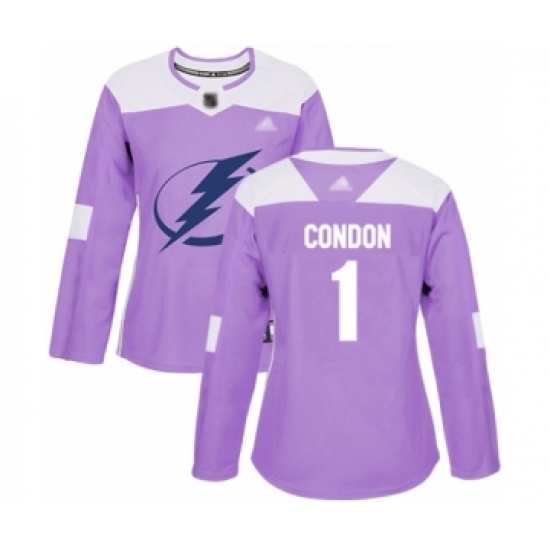 Women's Tampa Bay Lightning #1 Mike Condon Authentic Purple Fights Cancer Practice Hockey Jersey - Ujersey
