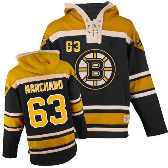 Men's Old Time Hockey Boston Bruins #63 Brad Marchand Authentic Black Sawyer Hooded Sweatshirt NHL Jersey - Ujersey