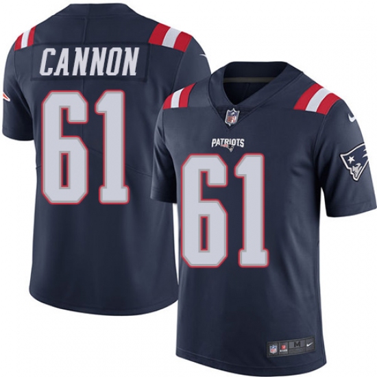 Men's Nike New England Patriots #61 Marcus Cannon Limited Navy Blue Rush Vapor Untouchable NFL Jersey - Ujersey