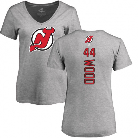 NHL Women's Adidas New Jersey Devils #44 Miles Wood Ash Backer T-Shirt - ujerseystore