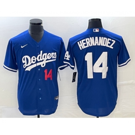 Men's Nike Los Angeles Dodgers #14 Enrique Hernandez Number Blue Stitched Cool Base Jersey - Ujersey