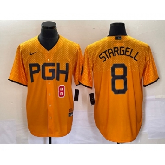 Men's Nike Pittsburgh Pirates #8 Willie Stargell Number Gold 2023 City Connect Stitched Jersey - Ujersey
