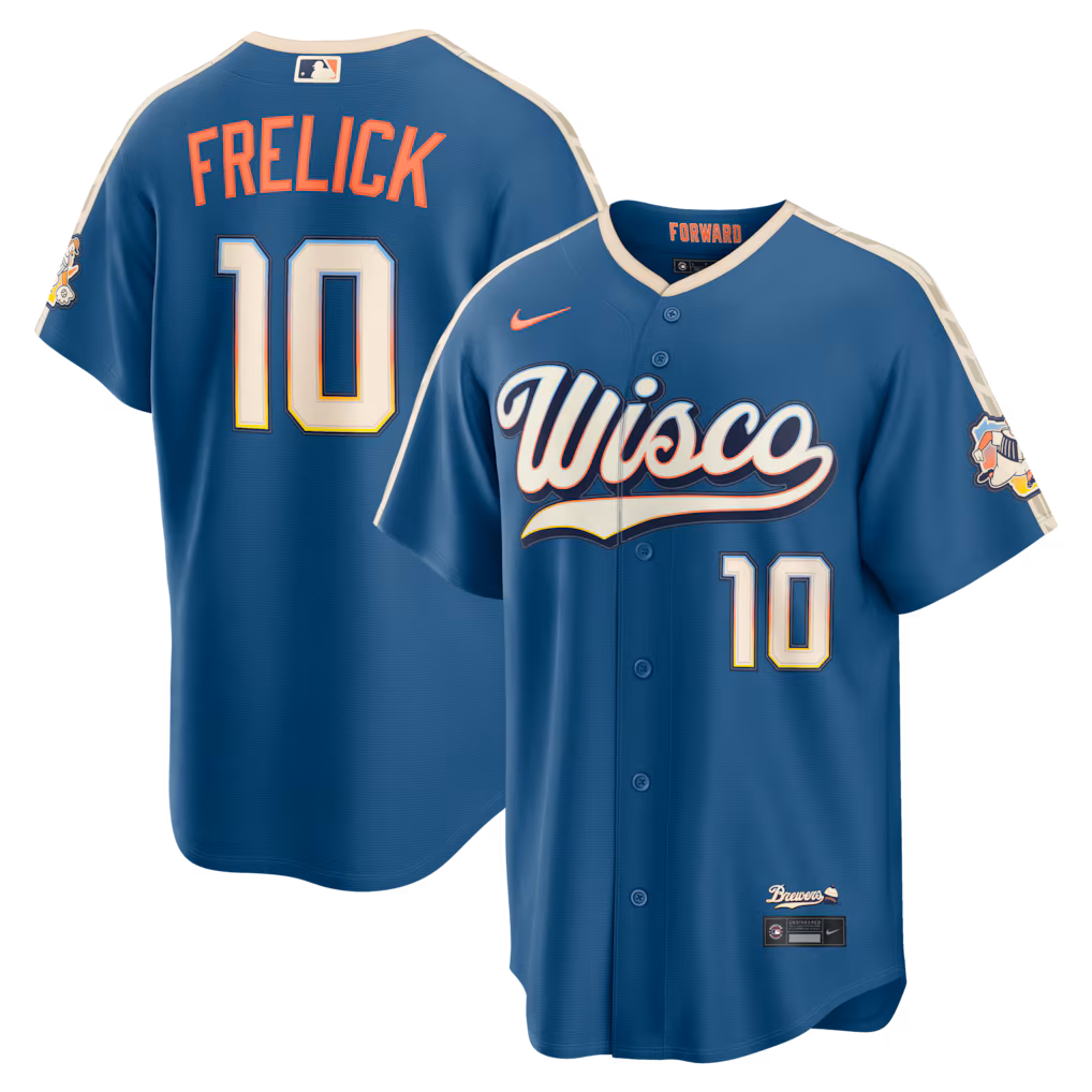 Men's Milwaukee Brewers Sal Frelick Nike Mineral Blue 2026 City Connect Stadium Jersey - Ujersey Shop