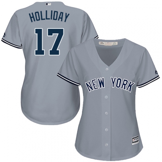 Women's Majestic New York Yankees #17 Matt Holliday Replica Grey Road MLB Jersey - Ujersey