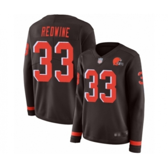 Women's Cleveland Browns #33 Sheldrick Redwine Limited Brown Therma Long Sleeve Football Jersey - Ujersey