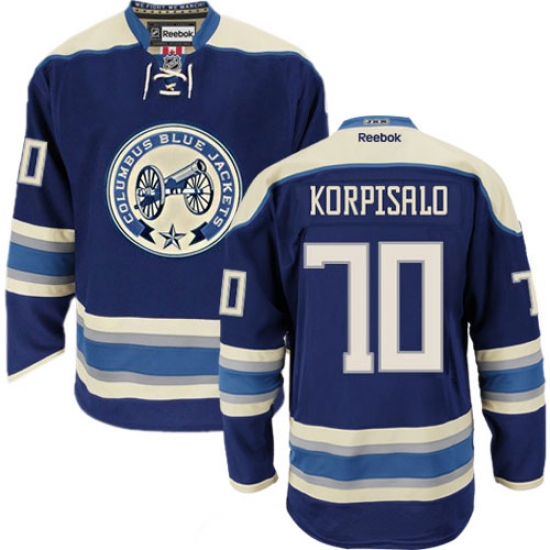 Women's Reebok Columbus Blue Jackets #70 Joonas Korpisalo Premier Navy Blue Third NHL Jersey - Ujersey