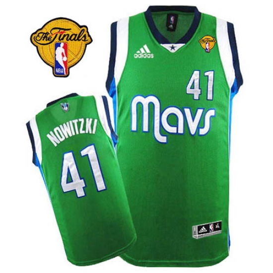 Men's Adidas Dallas Mavericks #41 Dirk Nowitzki Swingman Green Finals Patch NBA Jersey - Ujersey