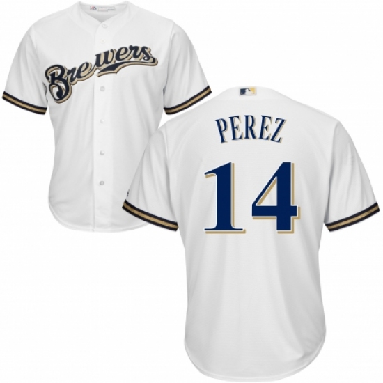 Youth Majestic Milwaukee Brewers #14 Hernan Perez Authentic Navy Blue Alternate Cool Base MLB Jersey - Ujersey