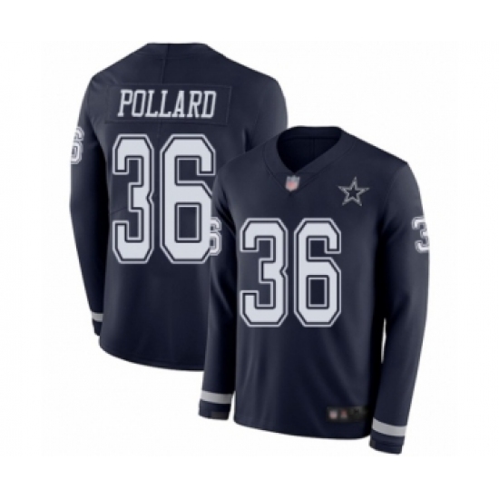 Youth Dallas Cowboys #36 Tony Pollard Limited Navy Blue Therma Long Sleeve Football Jersey - Ujersey
