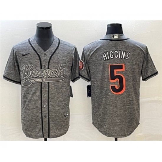 Men's Cincinnati Bengals #5 Tee Higgins Gray Cool Base Stitched Baseball Jersey - Ujersey