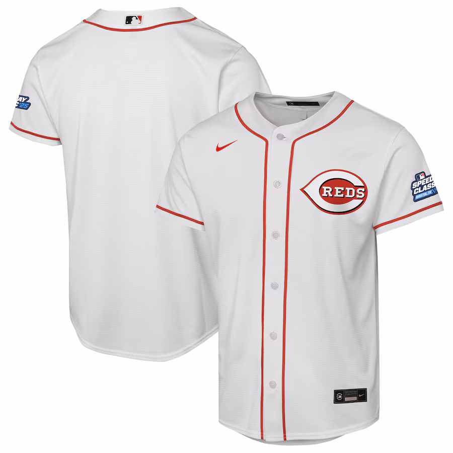 Youth Cincinnati Reds Nike White 2025 MLB Speedway Classic Home Replica Team Jersey - Ujersey NHL