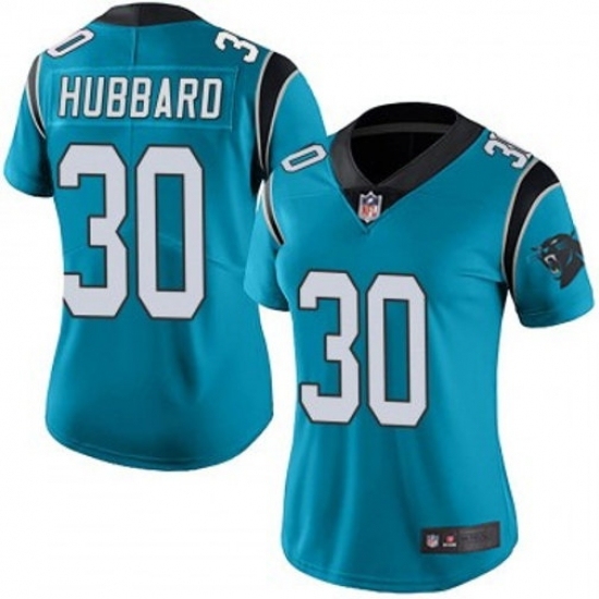 Women Carolina Panthers #30 Chuba Hubbard Blue F U S E Stitched NFL Jersey - Ujersey