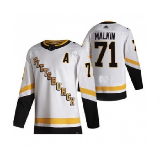 Men's Pittsburgh Penguins #71 Evgeni Malkin White 2020-21 Reverse Retro Alternate Hockey Jersey - Ujersey