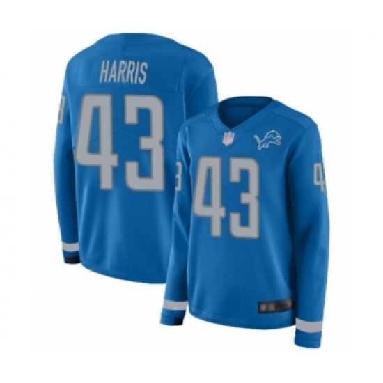 Women's Detroit Lions #43 Will Harris Limited Blue Therma Long Sleeve Football Jersey - Ujersey