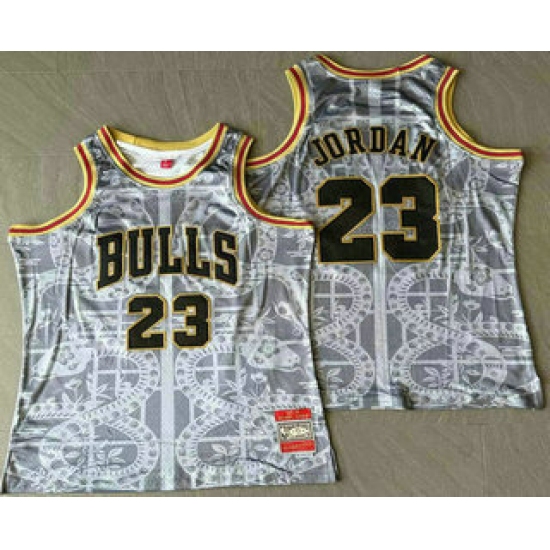 Men's Chicago Bulls #23 Michael Jordan Grey Snakeskin Hardwood AU Throwback Jersey - Ujersey