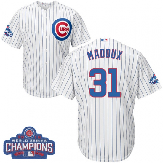 Youth Majestic Chicago Cubs #31 Greg Maddux Authentic White Home 2016 World Series Champions Cool Base MLB Jersey - Ujersey