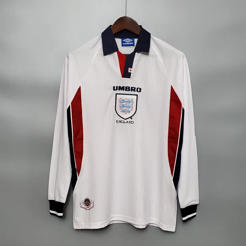 England Retro Soccer Jersey Home Custom Long Sleeve Shirt World Cup 1998 - ujerseystore