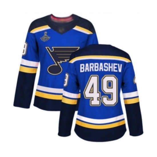 Women's St. Louis Blues #49 Ivan Barbashev Authentic Royal Blue Home 2019 Stanley Cup Champions Hockey Jersey - Ujersey