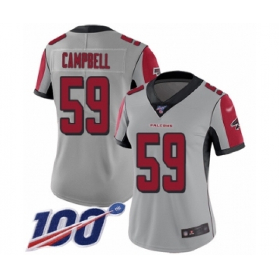 Women's Atlanta Falcons #59 De'Vondre Campbell Limited Silver Inverted Legend 100th Season Football Jersey - Ujersey