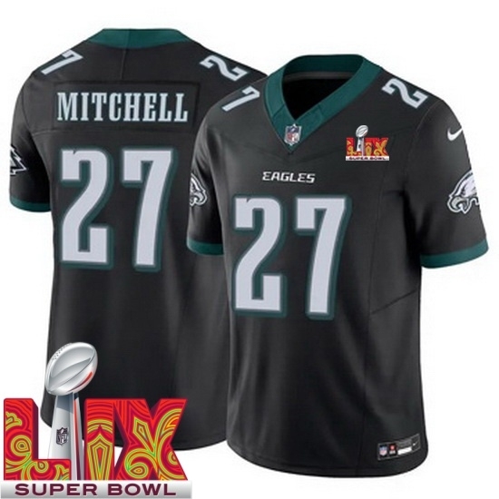 Youth Philadelphia Eagles Quinyon Mitchell #27 Black 2024 2025 Super Bowl LIX F U S E Stitched NFL Jersey - Ujersey