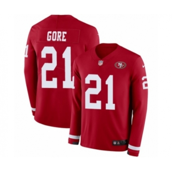 Men's Nike San Francisco 49ers #21 Frank Gore Limited Red Therma Long Sleeve NFL Jersey - Ujersey